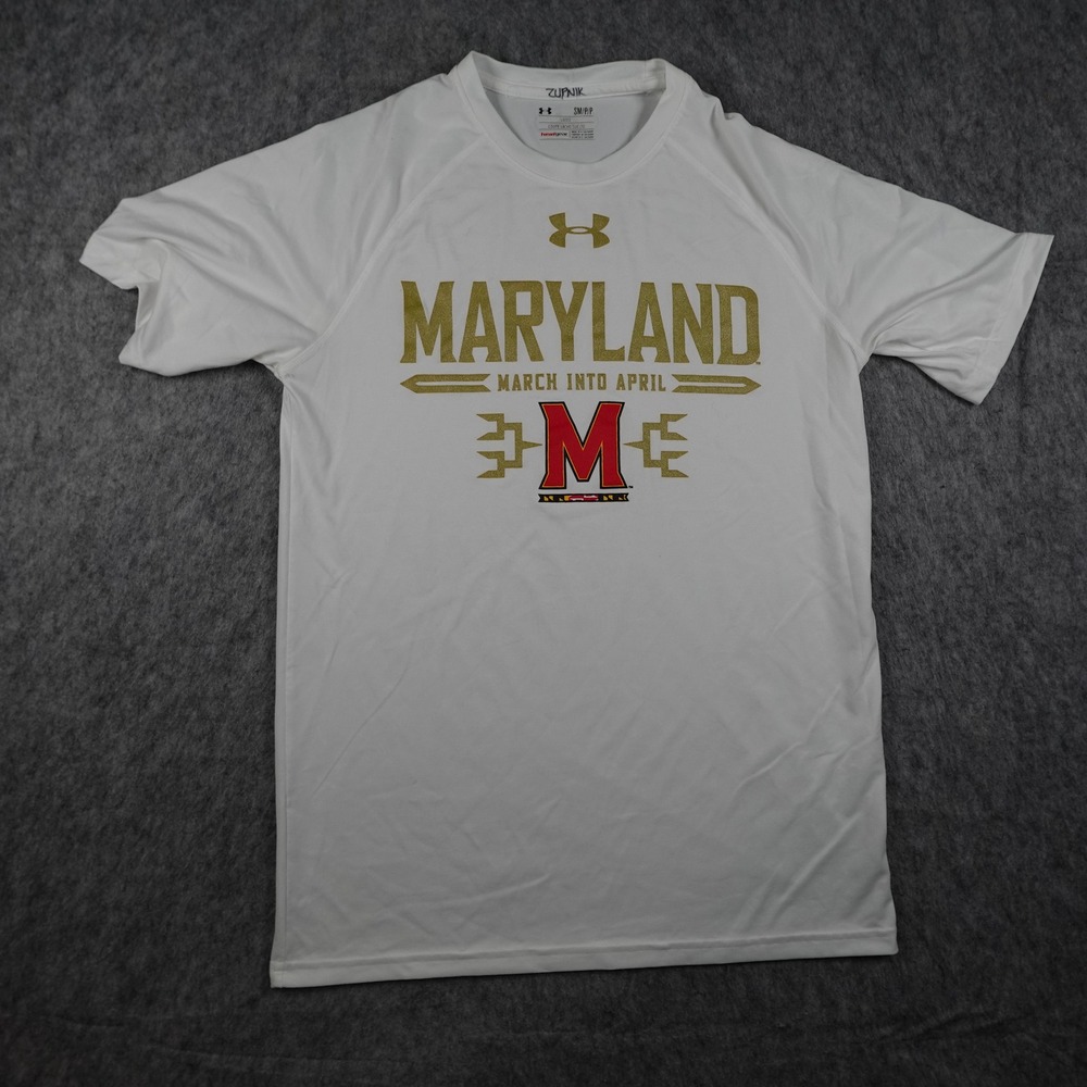 Under Armour Shirt Mens Small White Maryland March April HeatGear Performance